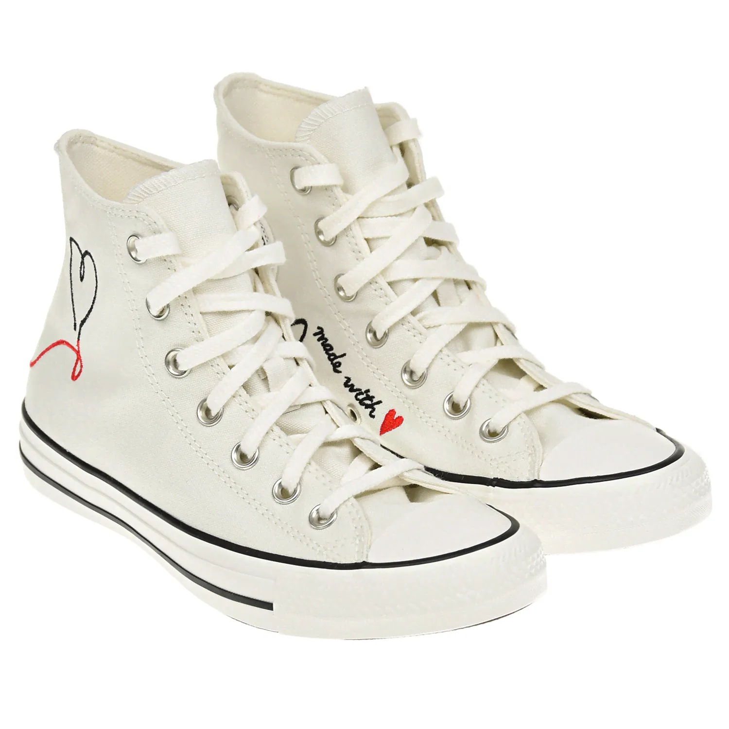 Белые кеды с вышитым сердечком Converse детские, размер 40, цвет белый-0