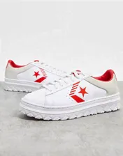 Бело-кремово-красные кожаные кеды на платформе Converse Pro Rivals-Белый 10381516 (lpn6646323)